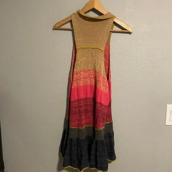 Free People Womens Sweater Peplum Polo Small Colorblock Open Knit Relaxed Boho - Picture 3 of 7